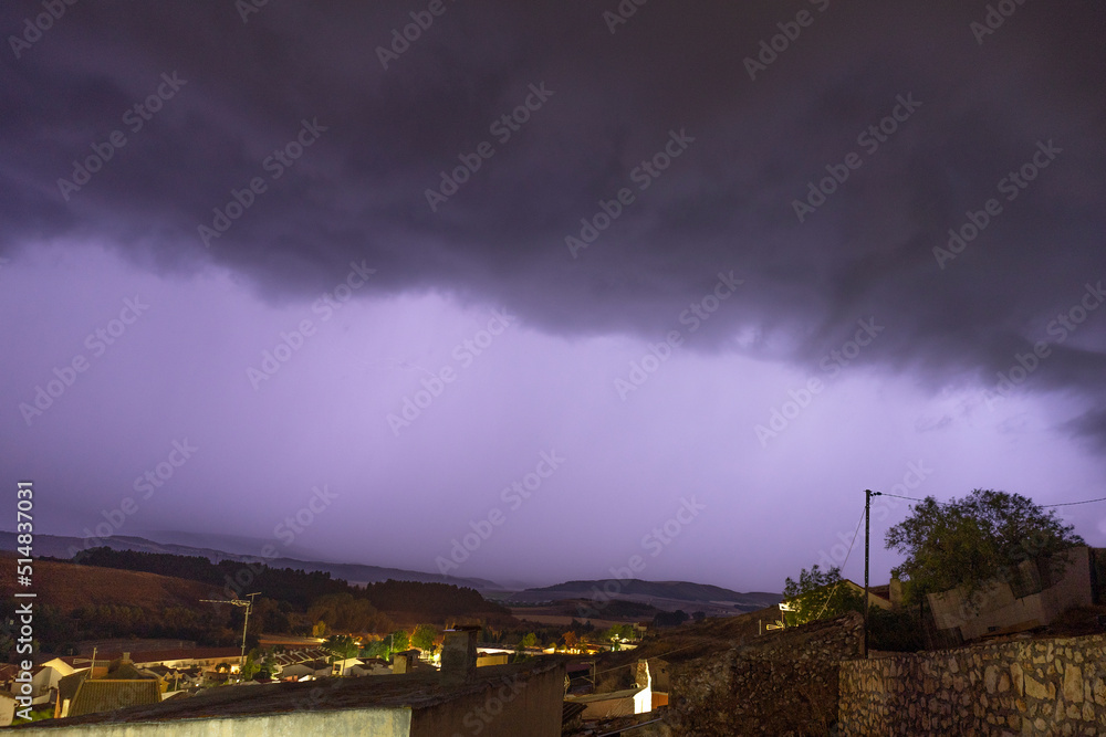 Impressive night storm in Barajas de Melo, Spain
