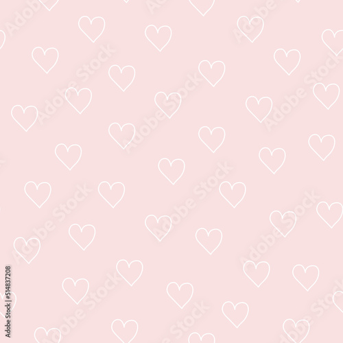 Vector seamless pattern white contour hearts on pink background.