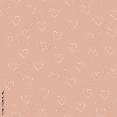 Vector seamless pattern. Contour hearts on pink background. Cute baby wallpapers.