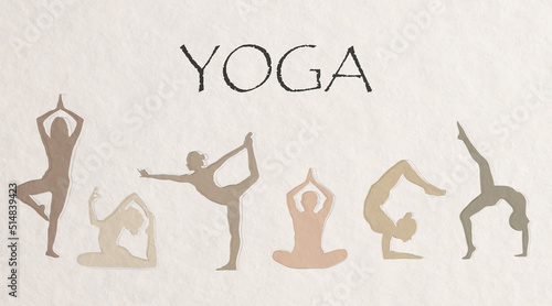  detailed silhouettes of girls in yoga pose, minimalism design, brown colors