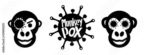 Monkeypox virus icon set. Health monkey pox emergency. Viral dangerous smallpox infection. Medical symptoms, awareness. photo