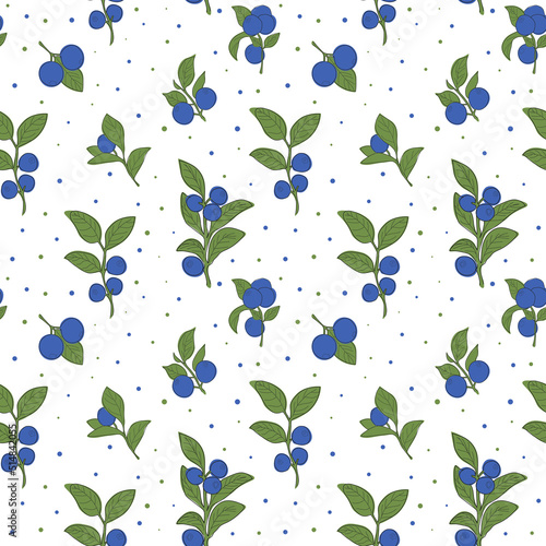 Seamless pattern with fresh blueberries, blueberry bushes. Pattern for textiles, wrapping paper