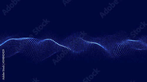 A moving digital 3d wave. Futuristic dark background with dynamic blue particles. The concept of big data. Cyberspace. Vector illustration.