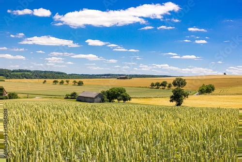 A Hut in the Fields, Landscape in Hohenlohe, Baden-Württemberg, Germany, Europe.