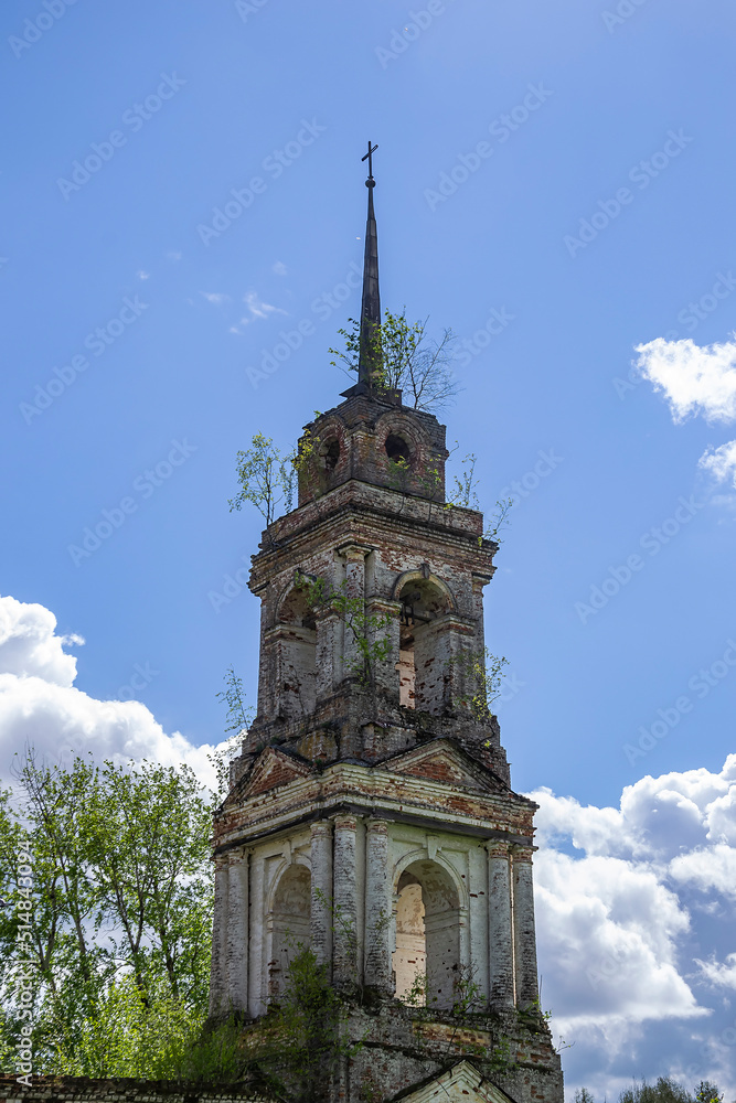 The bell tower of an abandoned Orthodox church