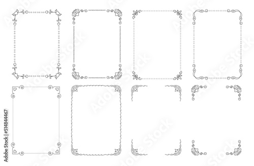 Frame decorative set. Vintage ornamental monogram. Bordure for invitations. Frames line break art design. Vector illustration. Text frames for certificate, menu, book, wedding card design