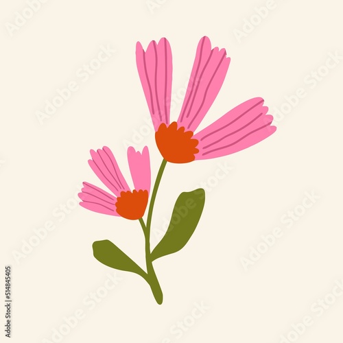 Hand drawn flower. Flat  design  cartoon  vector illustration.