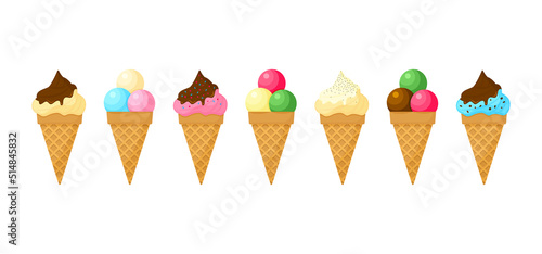 Ice cream lolly vector icon, waffle cone, ice cream scoop and popsicle. Cartoon chocolate and vanilla dessert, fruit sorbet. Summer sweet illustration
