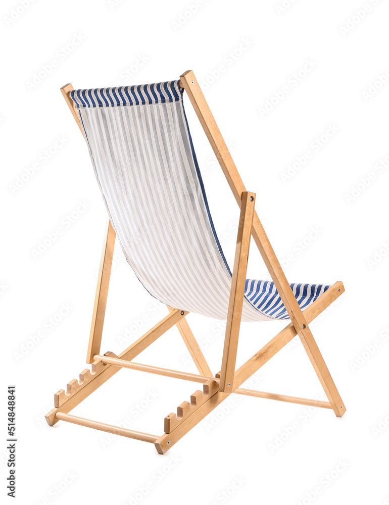 Wooden deck chair on white background