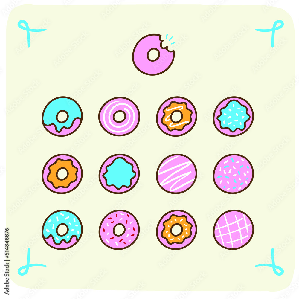 Hand-drawn donuts set. vector. Hand-drawn donuts set. vector.