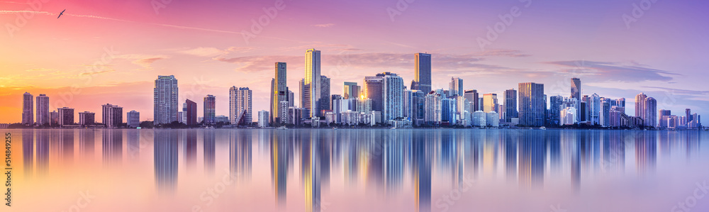 the skyline of miami during sunset
