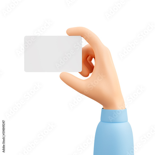 Human hand holding blank card mockup. 3d illustration.