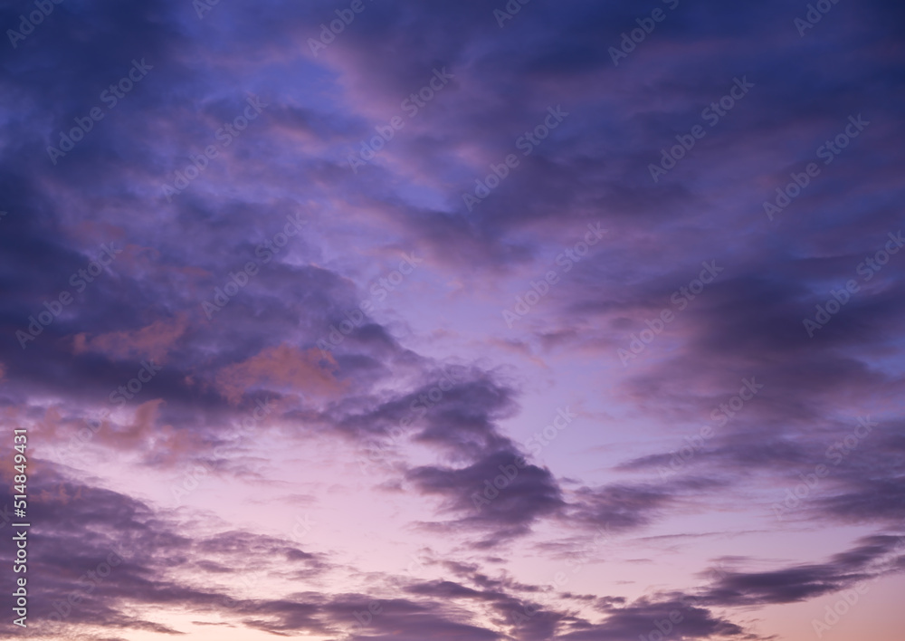 Sky with clouds during sunset. Clouds and blue sky. A high-resolution photograph. Panoramic photo for design and background.