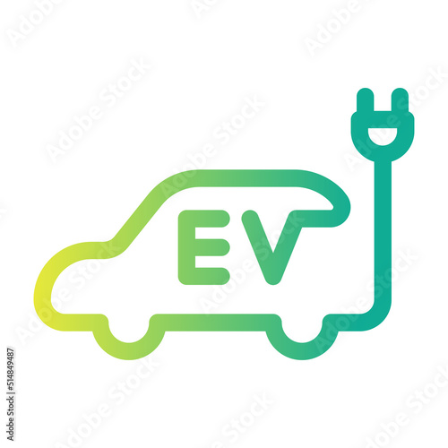 Electric car with plug icon isolated on white background, EV car, Eco friendly vehicle concept