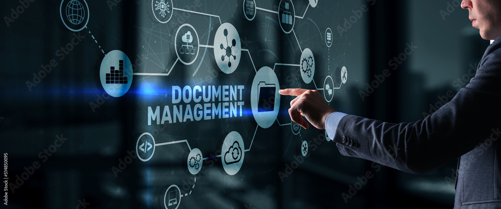 Obraz premium Document Management Data System Business Technology Concept. DMS on virtual screen