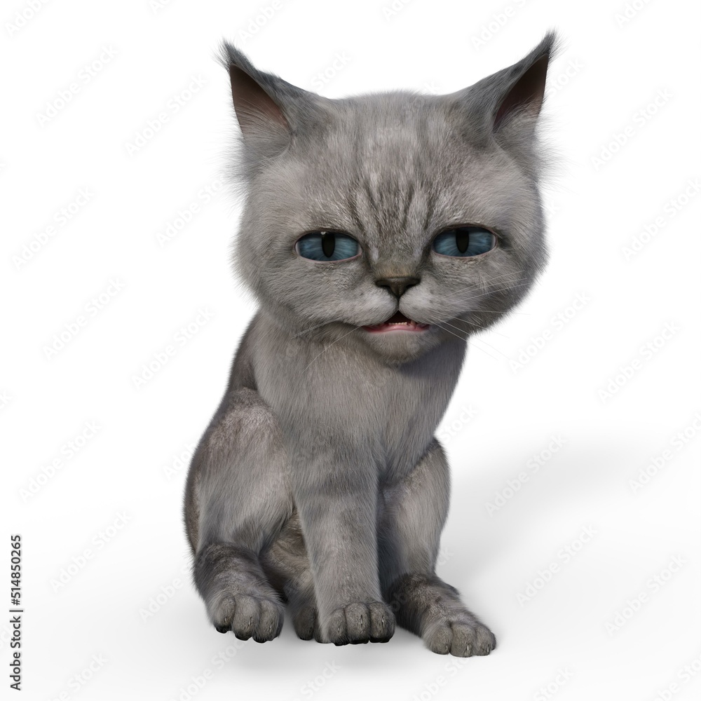 3d-illustration of an isolated cute baby cat sitting