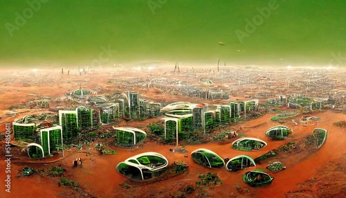 Photographie Mars colony settlement and the Terraforming of Mars, conceptual illustration