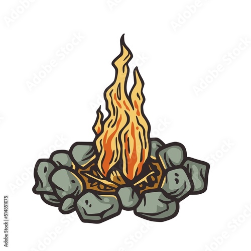 Campfire or bonfire outdoor for camping adventure. Nature outdoor recreation, forest explore