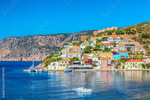 Fototapeta Naklejka Na Ścianę i Meble -  Colorful houses with yachts in Assos village on Kefalonia Island in Greece