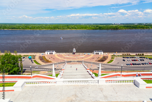 Chkalov ladder or Volzhskaya staircase in Nizhny Novgorod, which connects the Upper Volga and the Lower Volga embankment, Russia. photo