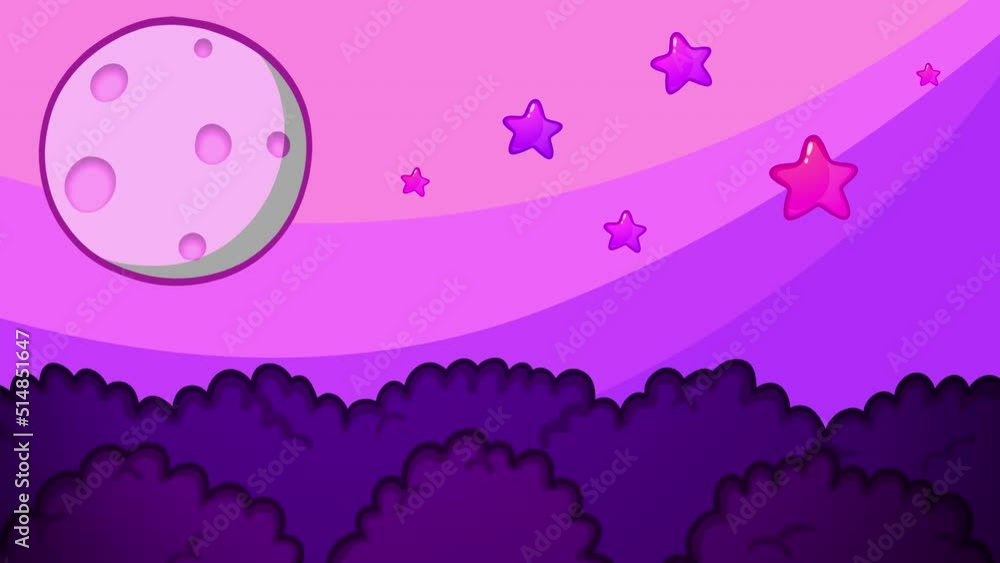 Fondo luna animado con estrellas y bosque arbolado