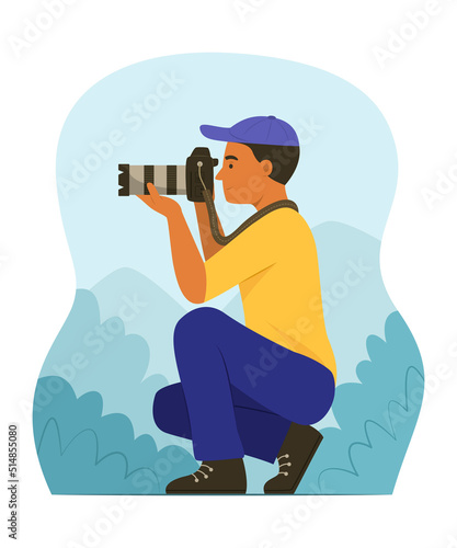 Young Photographer Man Taking Photo of the Nature.