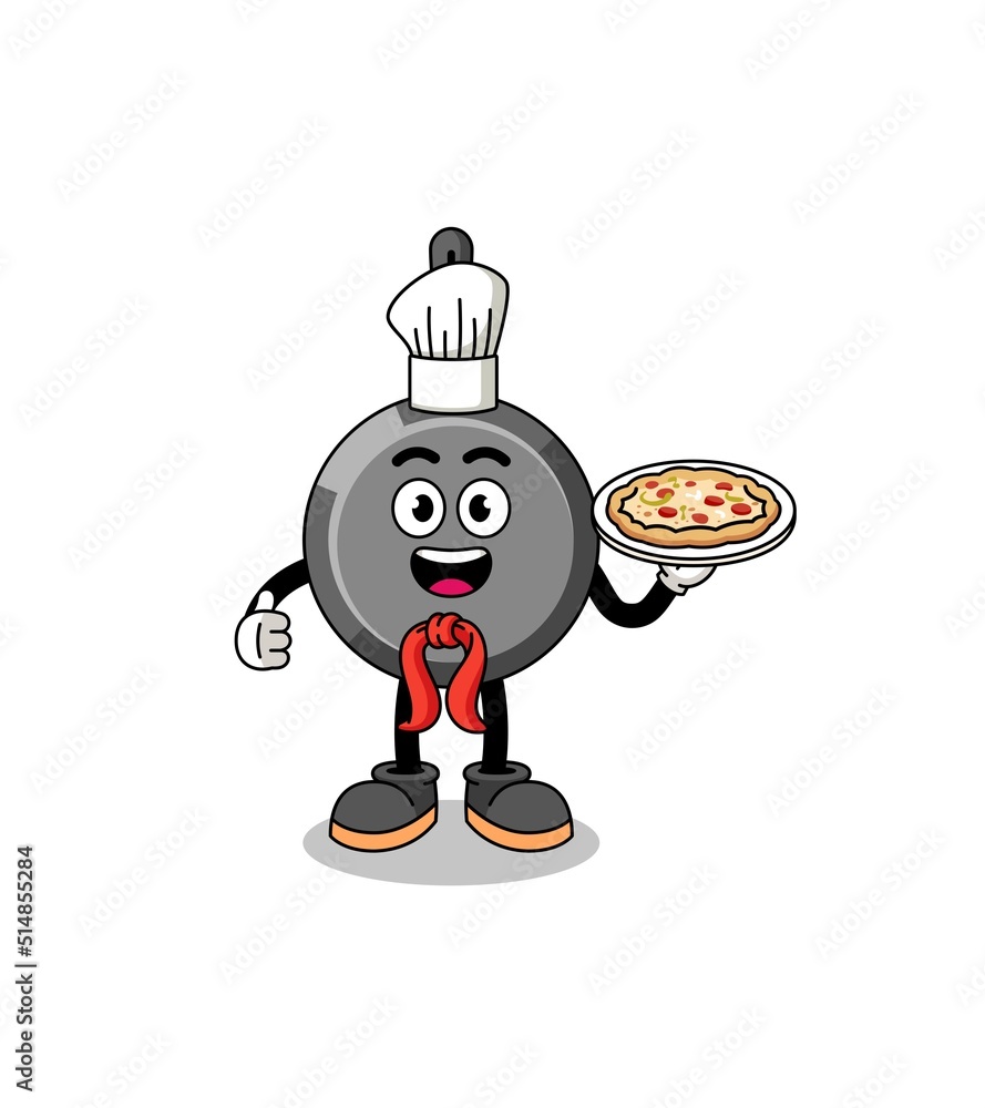 Illustration of frying pan as an italian chef Illustration of frying pan as an italian chef