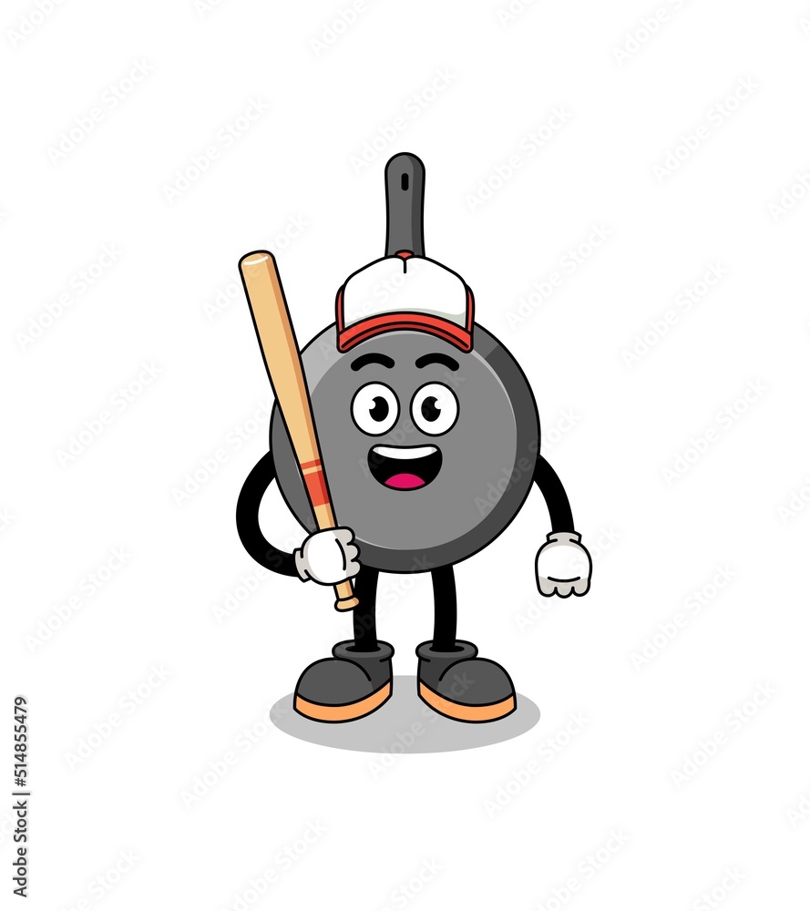 frying pan mascot cartoon as a baseball player