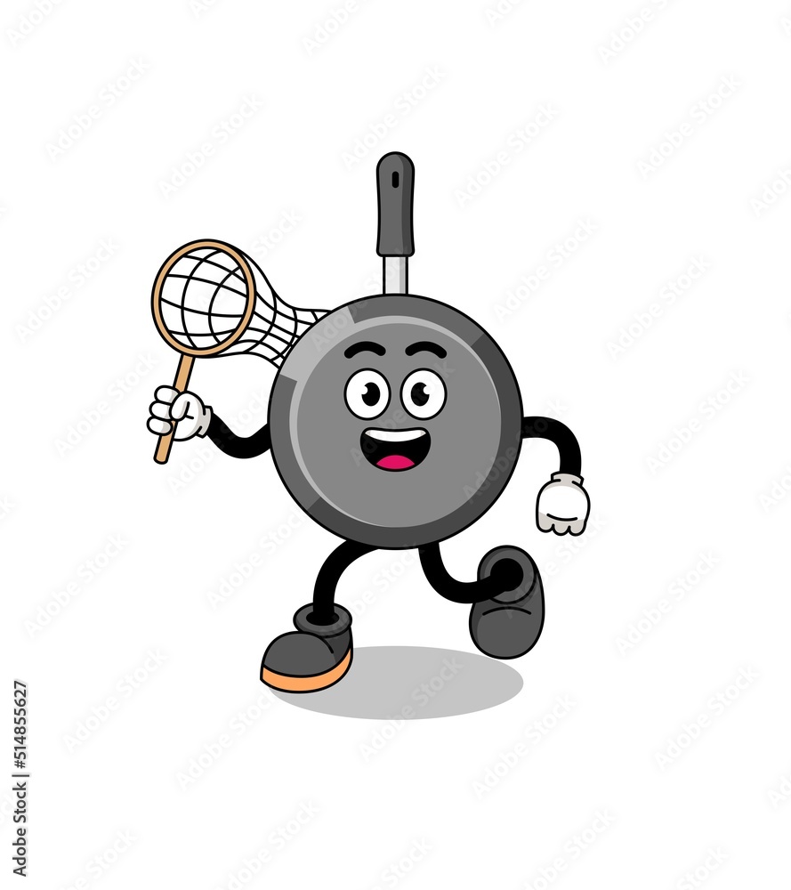 Cartoon of frying pan catching a butterfly Cartoon of frying pan catching a butterfly