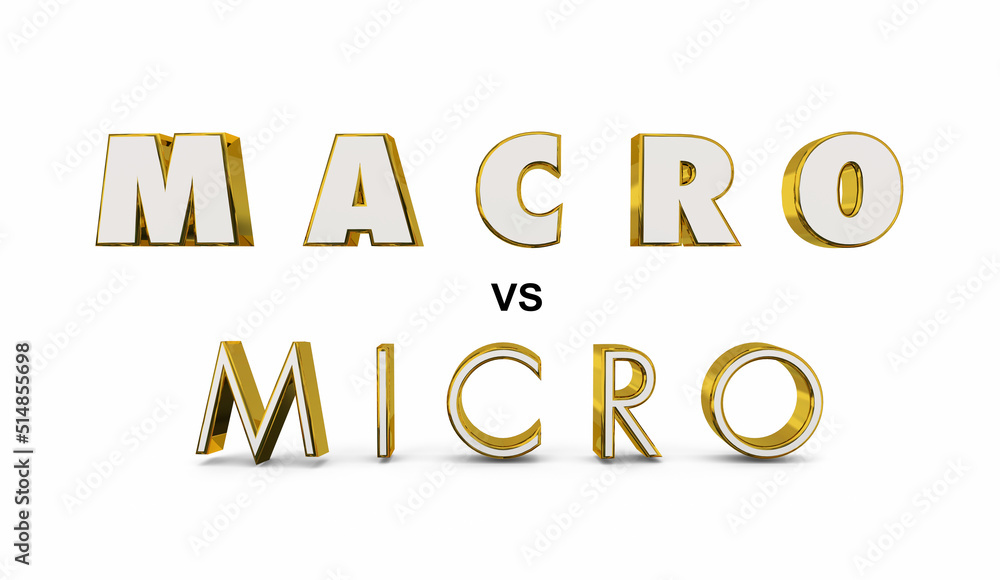 Macro Vs Micro Large Versus Small Big Tiny Words Comparison 3d Illustration