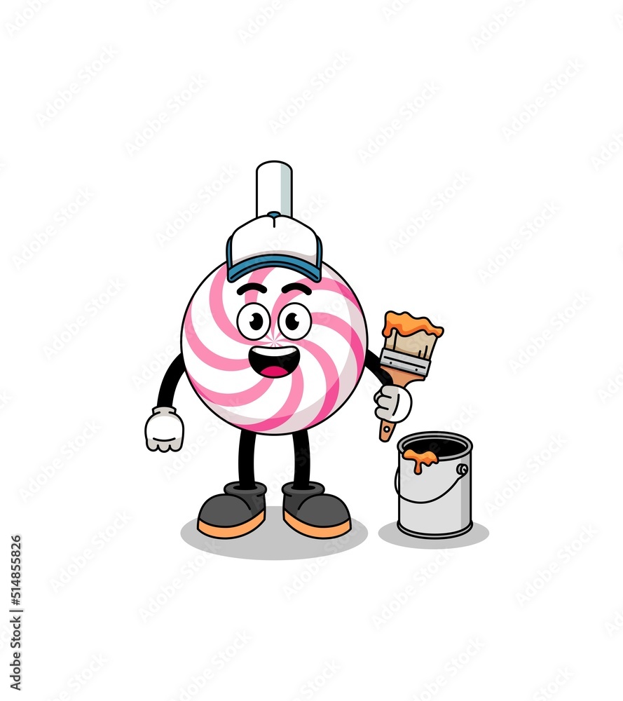 Character mascot of lollipop spiral as a painter Character mascot of lollipop spiral as a painter