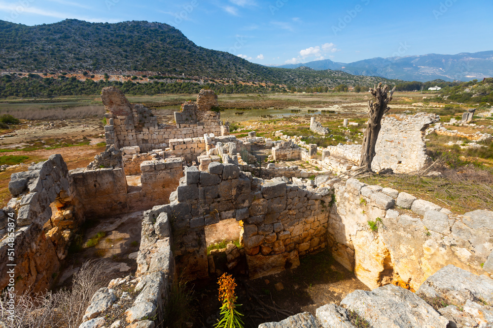 View of the ruins of the ancient city of Andriake, formerly the important port in Lycia, currently located in the area of ..modern Demre in Antalya, Turkey