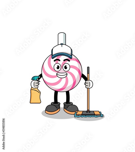 Character mascot of lollipop spiral as a cleaning services