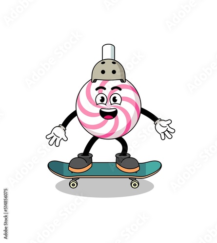 lollipop spiral mascot playing a skateboard