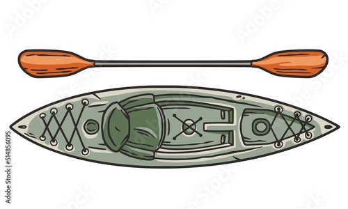 Kayak or canoe on the river. Kayaking with paddle. Nature adventure outdoor adventure design