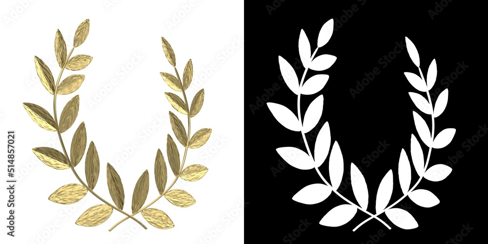 3D rendering illustration of a stylized laurel wreath crown 3D rendering illustration of a stylized laurel wreath crown