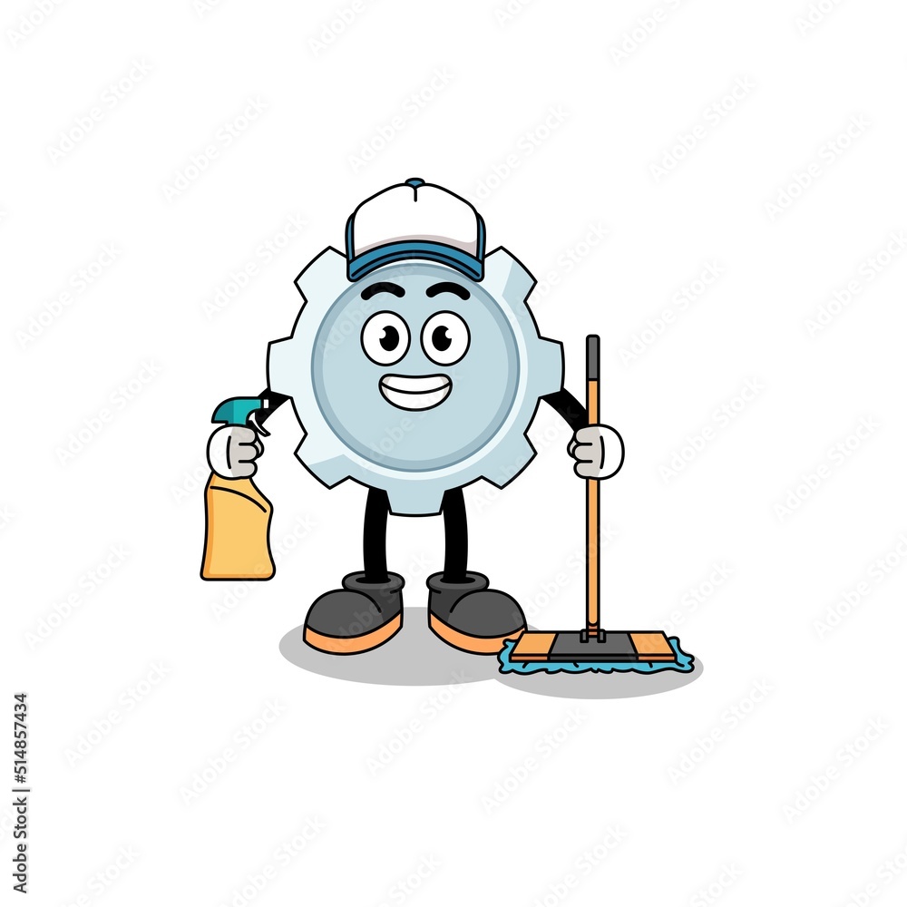 Character mascot of gear as a cleaning services