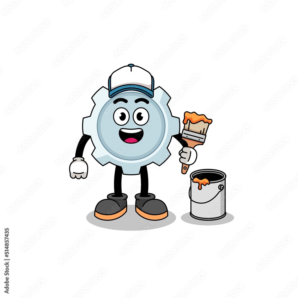 Character mascot of gear as a painter Character mascot of gear as a painter