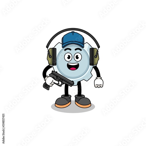 Character mascot of gear doing shooting range