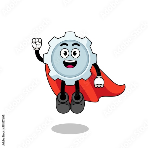 gear cartoon with flying superhero