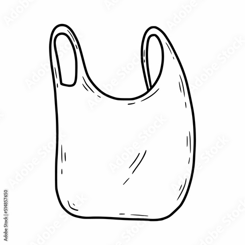 Plastic shopping bag. Vector doodle illustration. Hand drawn sketch.