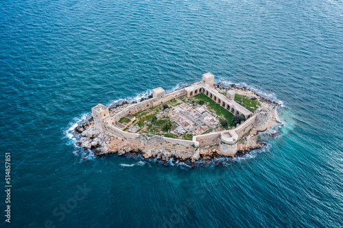 aerial view of Kiz Kalesi (Girl Castle )landscape and sea, bay