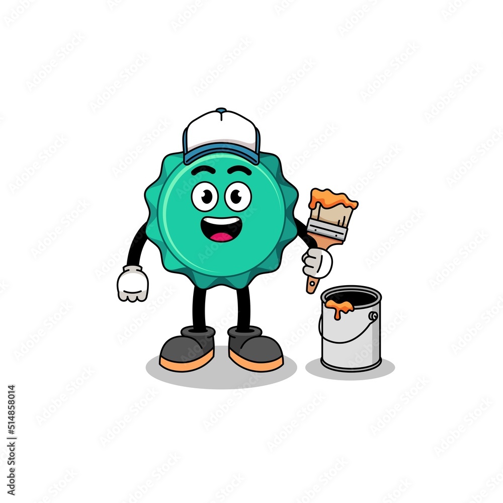 Character mascot of bottle cap as a painter Character mascot of bottle cap as a painter