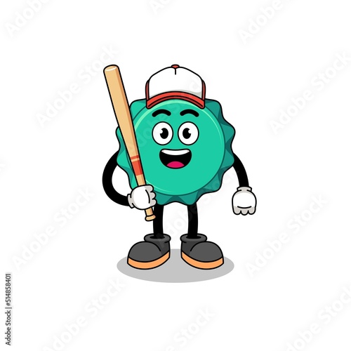 bottle cap mascot cartoon as a baseball player