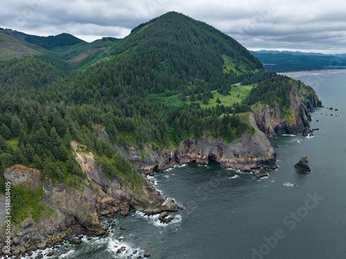 The Northern Oregon shoreline, not far west of Portland, is continually eroded by the Pacific Ocean. This part of the Pacific Northwest is full of scenic forests and impressive coastlines.