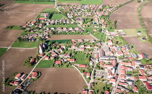 Drone photography of a typical town in Bayern, Bad füssing, Passau, Germany.