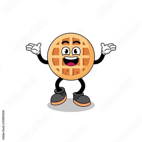 circle waffle cartoon searching with happy gesture