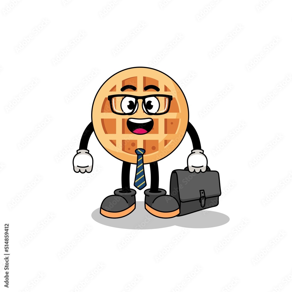 circle waffle mascot as a businessman