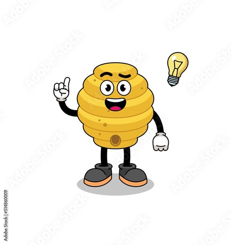bee hive cartoon with get an idea pose