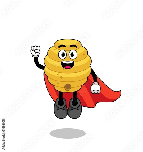 bee hive cartoon with flying superhero